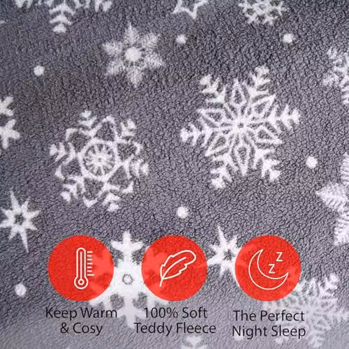 OHS Grey Snowflake Teddy Fleece Duvet Cover and Pillowcase Set, W/D/H: 200 x 200 cm – 3