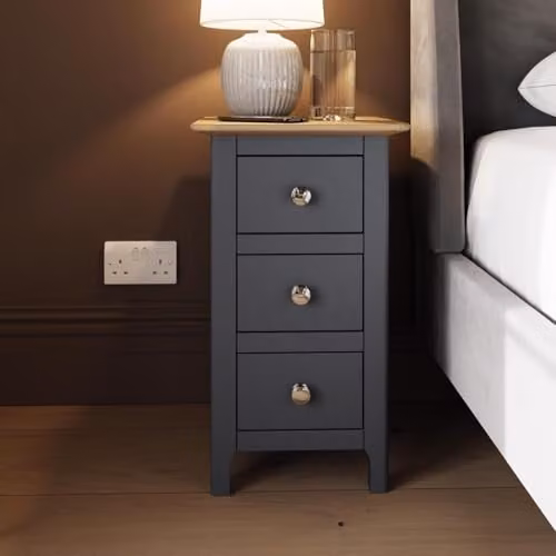 FWStyle Graphite Blue 3 Drawer Bedside Table with Oak Top W/D/H: 58 x 34 x 35 cm – 2