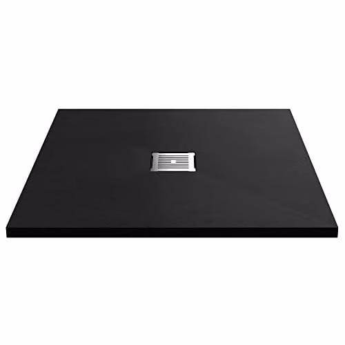 nuie NLT91010 Modern Slimline Square Bathroom Shower Tray, W x W: 90 x 90 cm, Slate Black – 1
