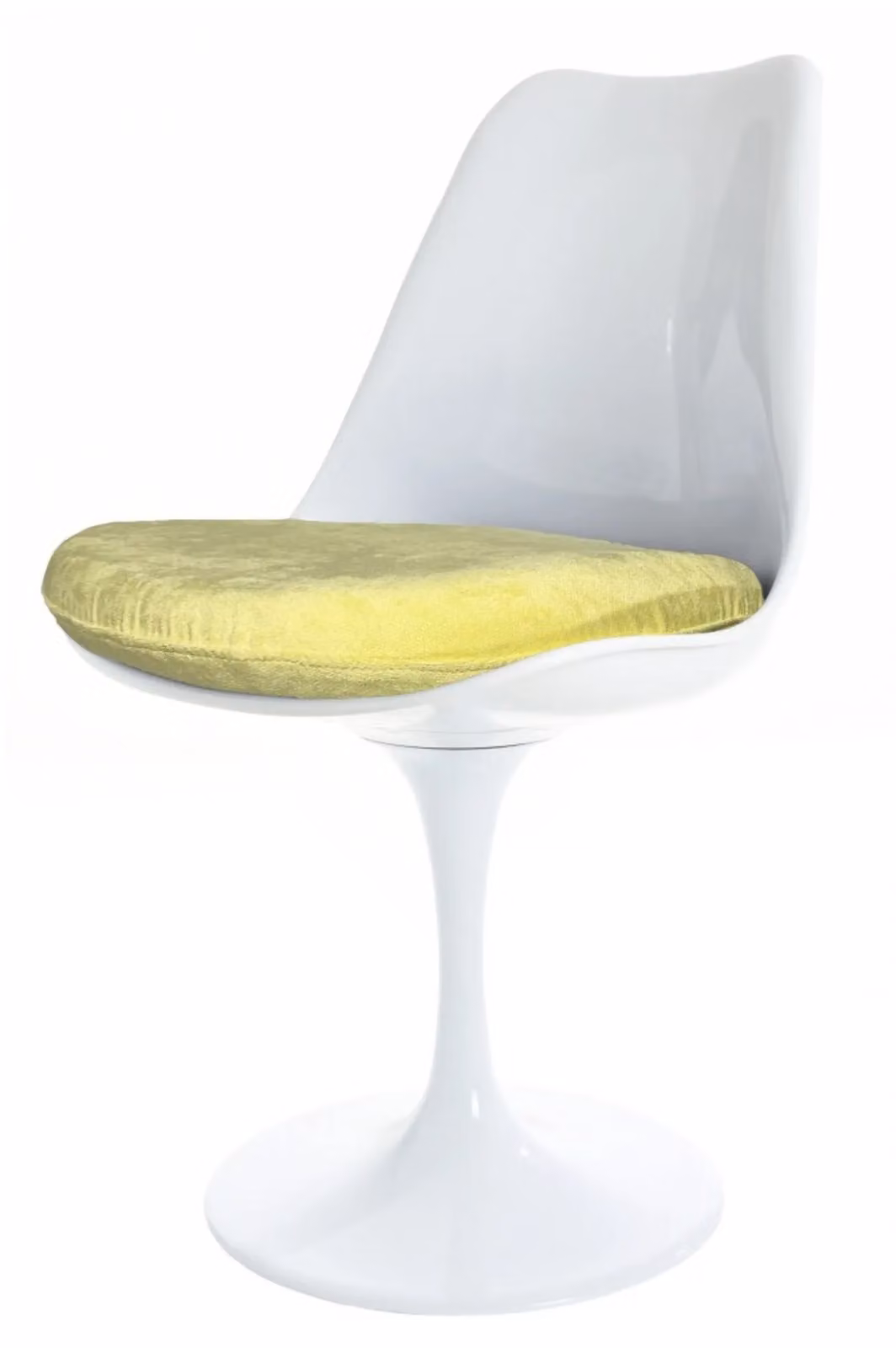 Fusion Living White Tulip Swivel Dining Chair with Yellow Velvet Cushion – 2