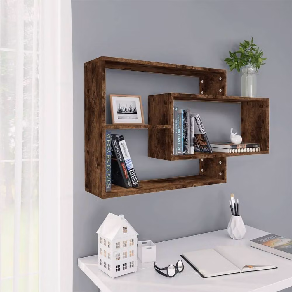 Berkfield Home Wall Mounted Shelf in Smoked Oak Brown, W/D/H: 104 x 20 x 58.5 cm – 2