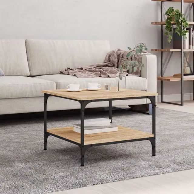 Berkfield Home Sonoma Oak Coffee Table in Brown, W/D/H: 55 x 55 x 40 cm