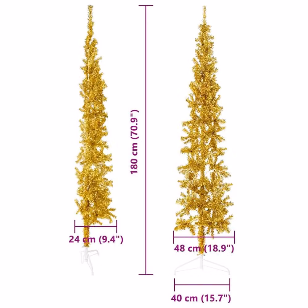 Berkfield Home Slim Artificial Gold Half Christmas Tree with Stand, Height: 180 cm – 2