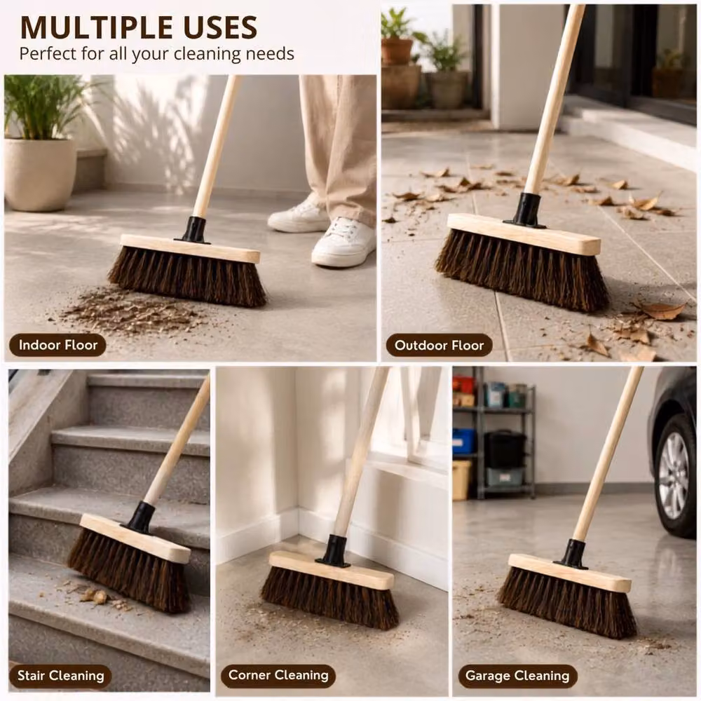 PAWNORA Outdoor Yard Broom with Stiff Hard Bristles in Beige – 5