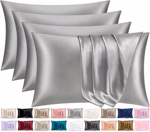 Pamposh Grey Satin Silk Pillowcases, Pack of 4, W/D/H: 50 x 75 x 0 cm with Envelope Closure