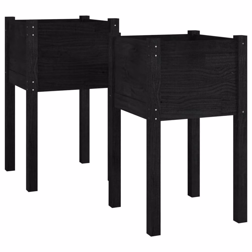 Berkfield Home Garden Planter Tub, 2 Pack, Black, Solid Wood, W/D/H: 40 x 40 x 70 cm – 3