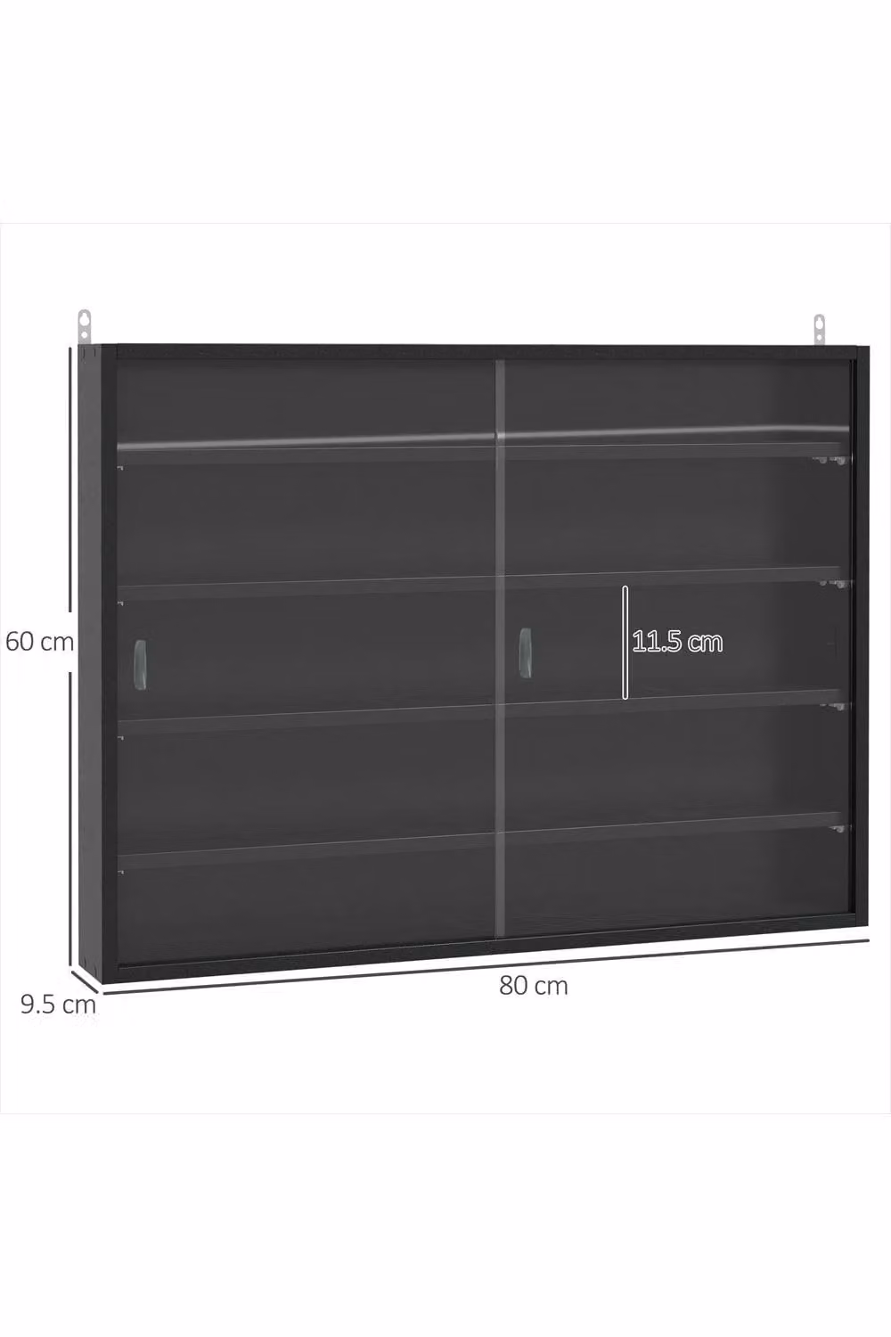ERGOVEXA Modern Wall Mounted 5-Tier Display Shelf Unit with Glass Doors in Matt Black – 2