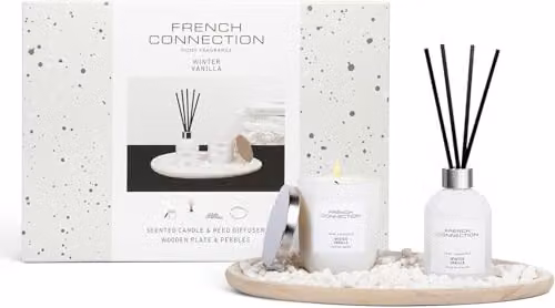 French Connection Home Fragrance Gift Set with Scented Candle and Reed Diffuser in Vanilla