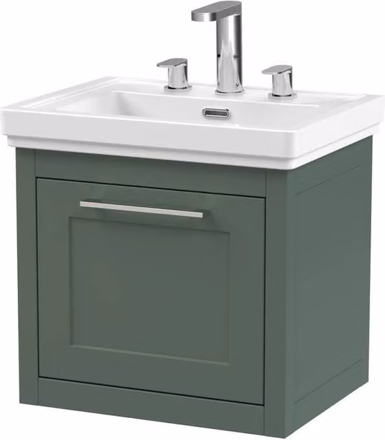 Balterley Wall Hung 1 Drawer Vanity Unit and 3TH Fireclay Basin, Green, Width: 50 cm