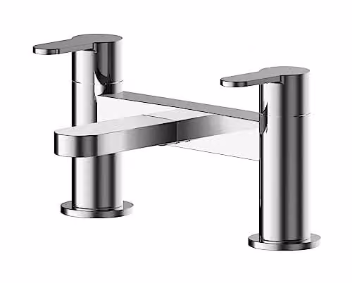 Nuie ARV303 Arvan Modern Round Deck Mounted Bath Filler Tap with Lever Handles, Chrome