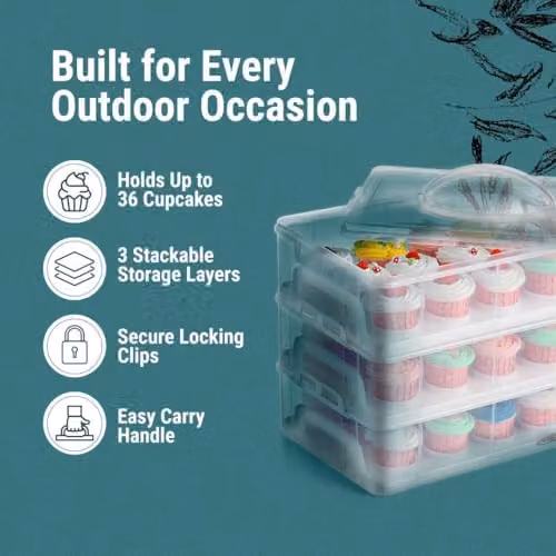 Gr8 Home 3 Tier Stackable Cupcake Carrier Box in Clear Plastic for 36 Cupcakes – 2