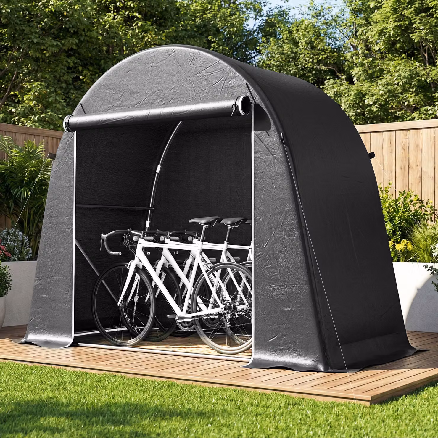 Outsunny Waterproof Garden Storage Bike Tent with Galvanised Metal Frame, Dark Grey, W: 243.84 cm, D: 121.92 cm, H: 200 cm – 2