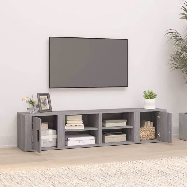 Berkfield Home Set of 2 Modern Grey Sonoma TV Cabinets in Engineered Wood, W: 80 cm, D: 31.5 cm, H: 36 cm – 1