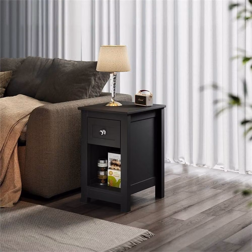 VOGREX Slim Side End Table and Bedside Nightstand with Drawer, Black – 3