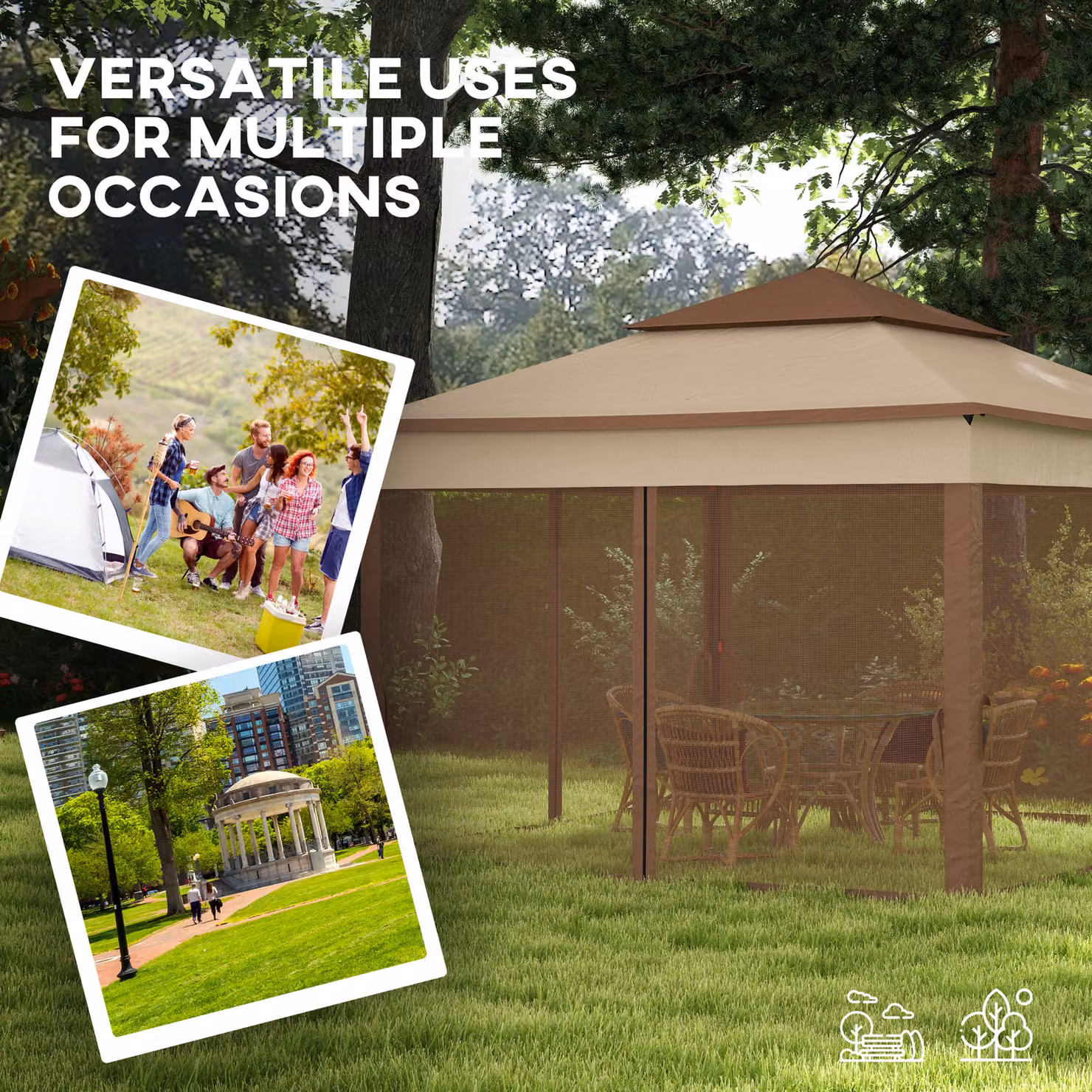 Outsunny Pop Up Gazebo with Double Roof, Netting and Carry Bag, Beige, W: 300 cm, D: 300 cm, H: 270 cm – 4