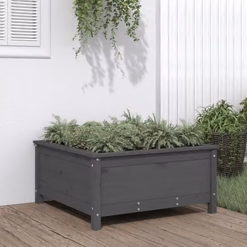 vidaXL Grey Pine Wood Garden Planter Tub W/D/H: 82.5 x 82.5 x 39 cm – 2