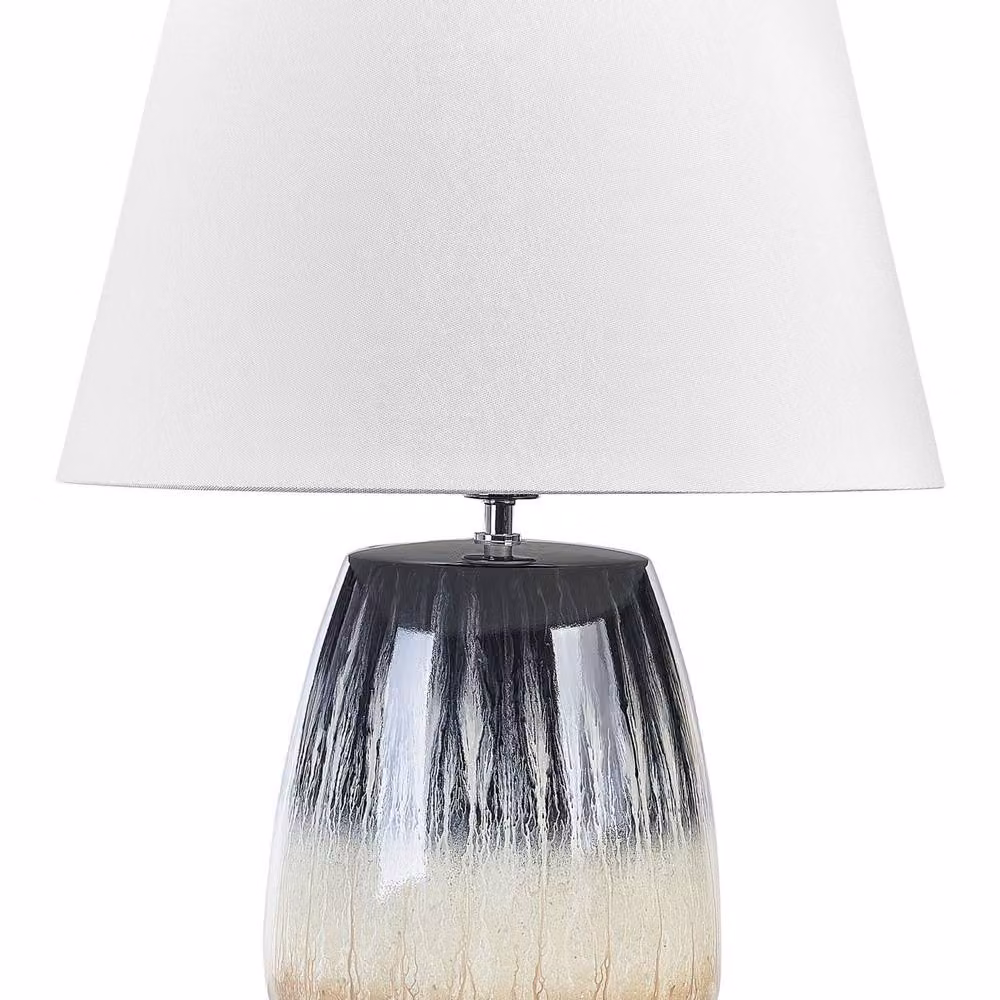 Wyld and Coco Grey Ceramic Table Lamp with White Fabric Cone Shade, Height: 63 cm – 2