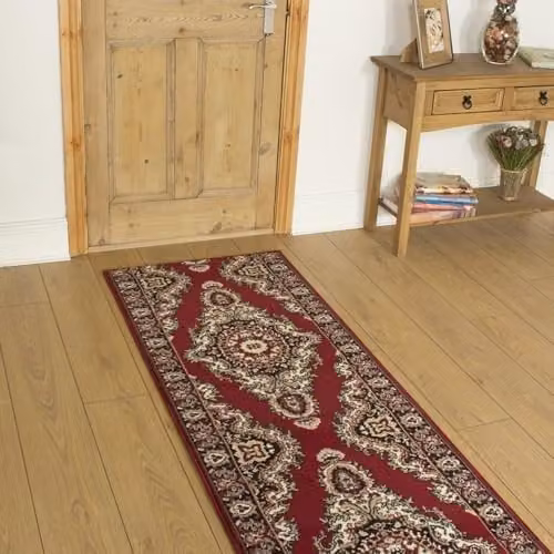 runrug Oriental Hallway Runner Rug, Red, W/D/H: 80 x 300 x 0.9 cm – 1