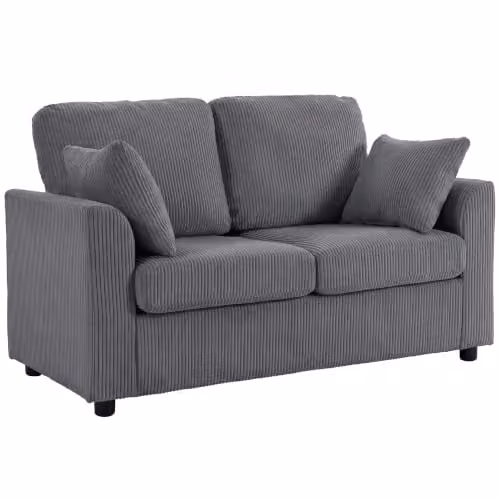 HOMCOM 2 Seater Corduroy Sofa in Grey, W: 144 cm, H: 76 cm, D: 89 cm – 1