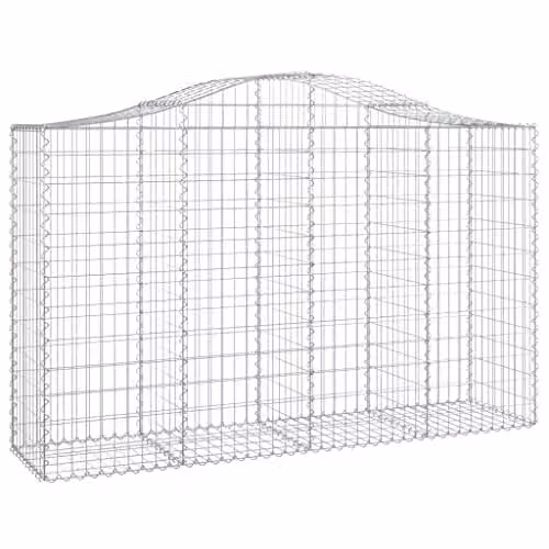 vidaXL Set of 7 Arched Gabion Baskets in Silver Galvanised Steel, W/D/H: 200 x 50 x 120/140 cm