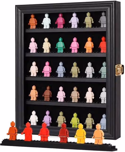 VOGREX Black and Gold Wooden Wall Mount Minifigure Display Frame Collectibles Case W/H/D: 35.0 x 27.94 x 4.60 cm