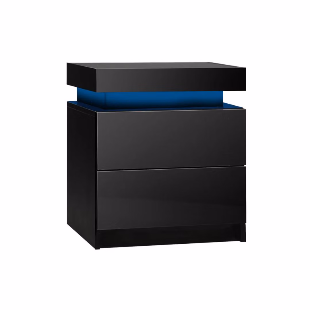 Aosom.UK Modern Black Space-Saving Nightstand with 2 Drawers and Adjustable Integrated LED Lights, W: 49 cm, D: 35 cm, H: 52 cm – 2