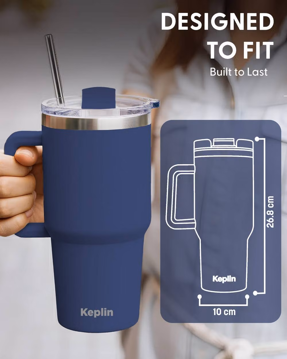 Keplin 40 oz Navy Blue Thermal Tumbler with Handle, Straw and Lid – 2