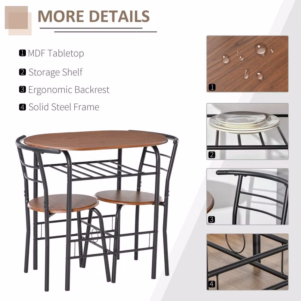 Wyld Haus Vidiba 3 Piece Compact Dining Set in Natural Wood Effect and Black Metal – 5
