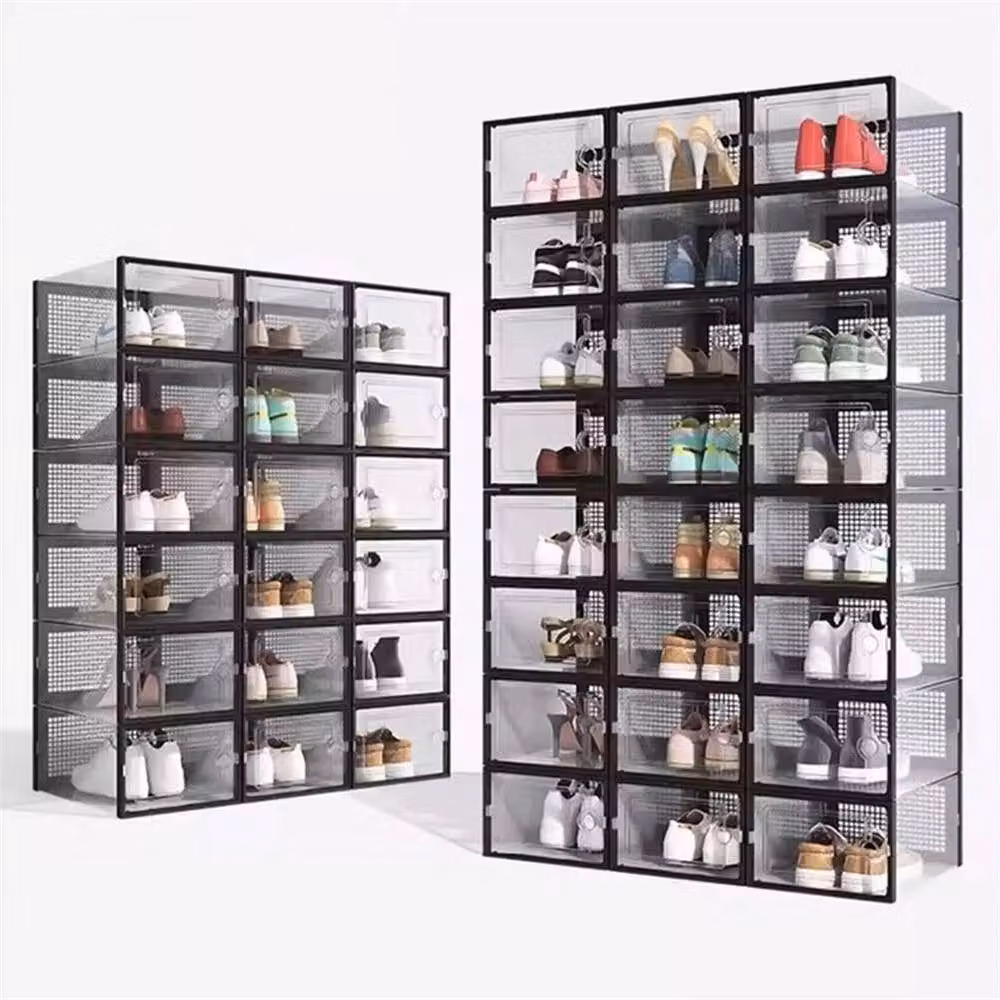 VOGREX 12-Piece Stackable Transparent Sneaker Display Case in Black – 2