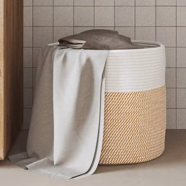Berkfield Cotton Open Weave Storage Basket in Brown and White, W: 40 cm, D: 35 cm, H: 35 cm – 1