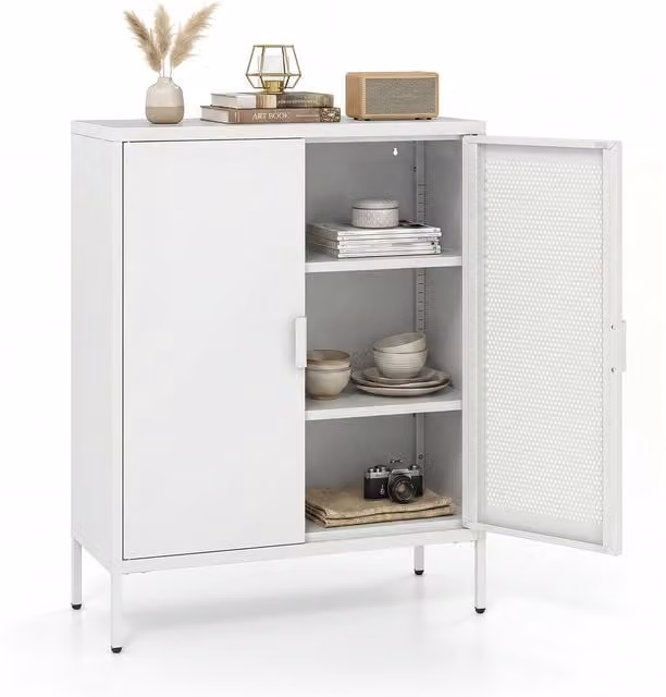 Costway Modern Freestanding Kitchen Storage Cabinet in White with Hinged Doors and Internal Shelves