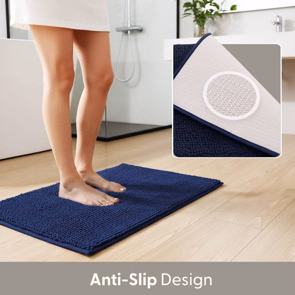 Keplin Non-Slip Microfibre and Chenille Bath and Toilet Mat, Blue, W: 40 cm, D: 60 cm – 5