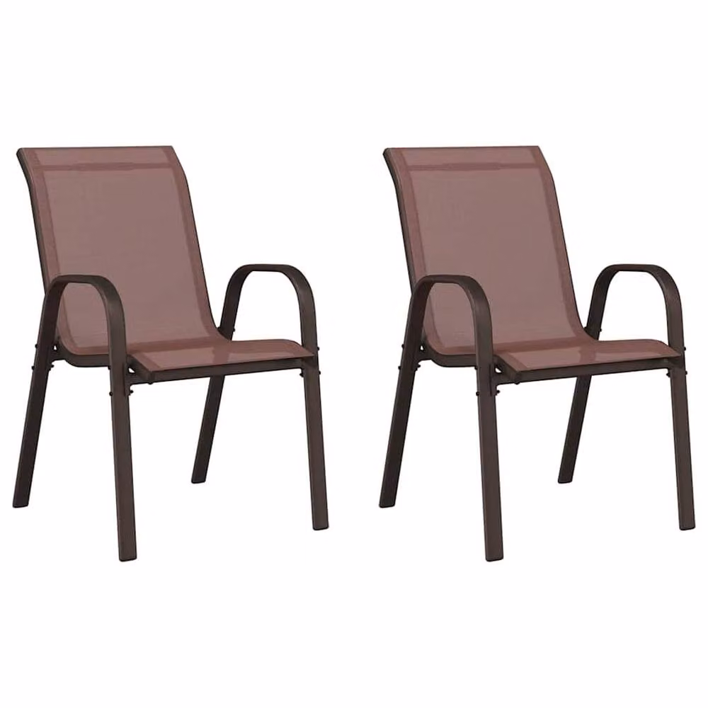 Berkfield Home Stackable Garden Chairs, 2 Piece Set in Brown Textilene Fabric and Metal – 2
