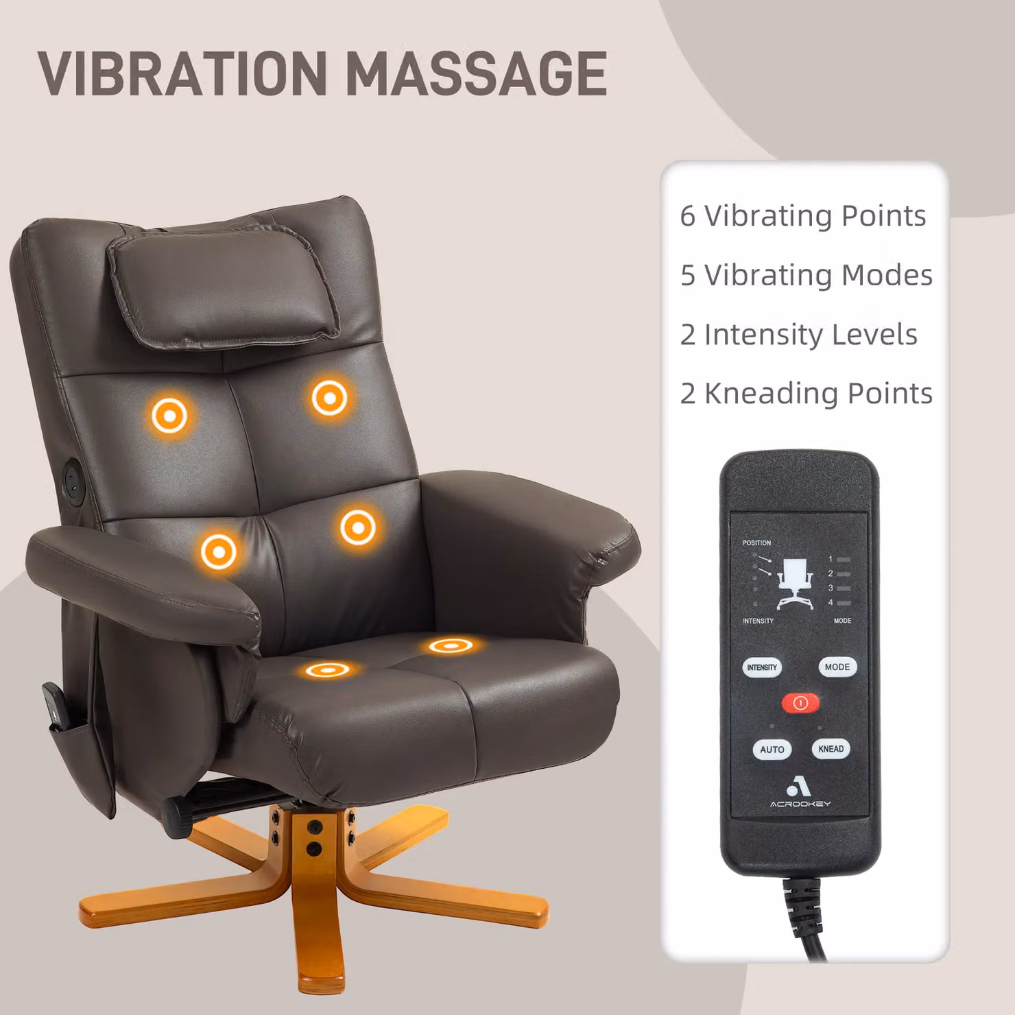 HOMCOM Massage Recliner Chair with Footstool and Hidden Storage in Brown Synthetic Leather – 4