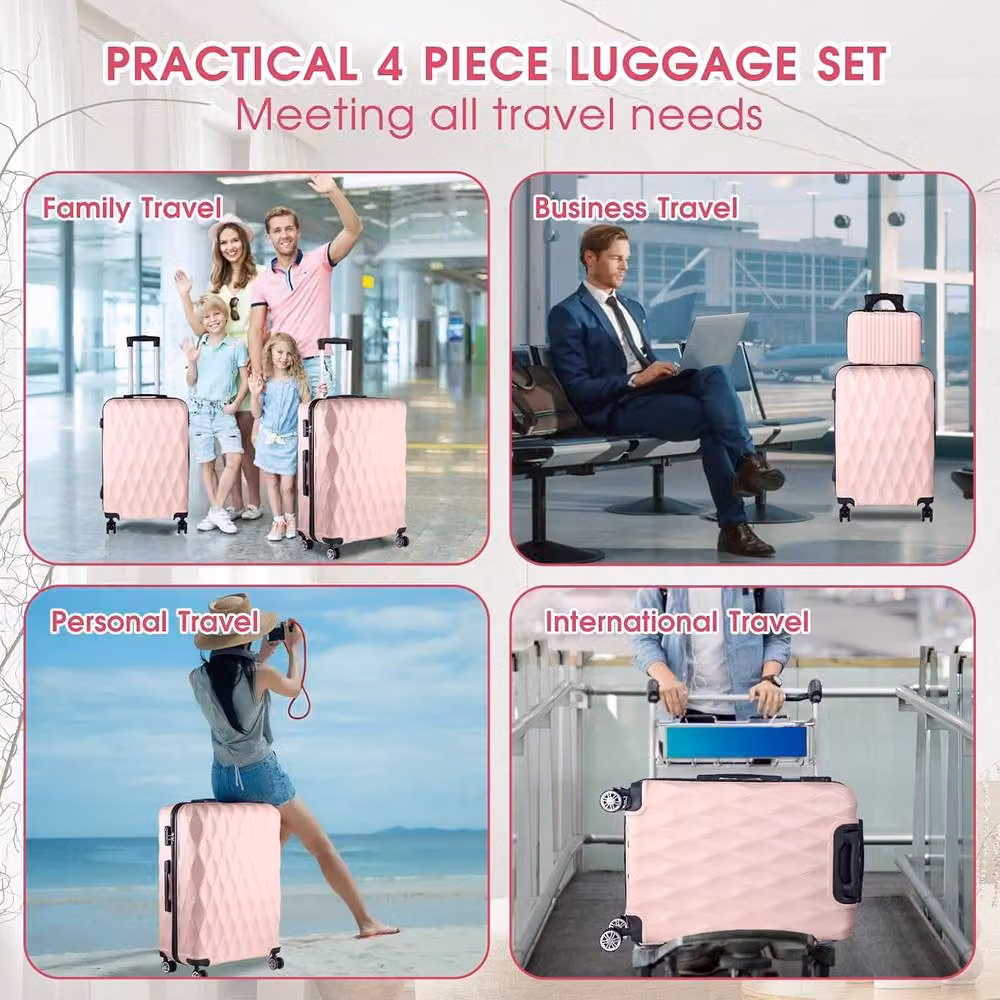 Lishetimig 4-Piece ABS Hard Shell Luggage Set in Pink – 4