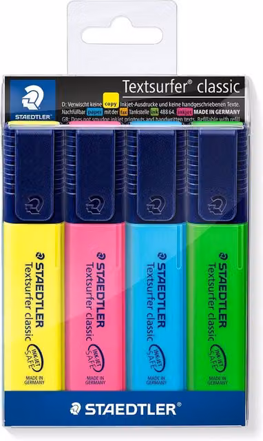 STAEDTLER Textsurfer Classic 364 Highlighter Set, 4 Multi-colour Chisel Tip Highlighters