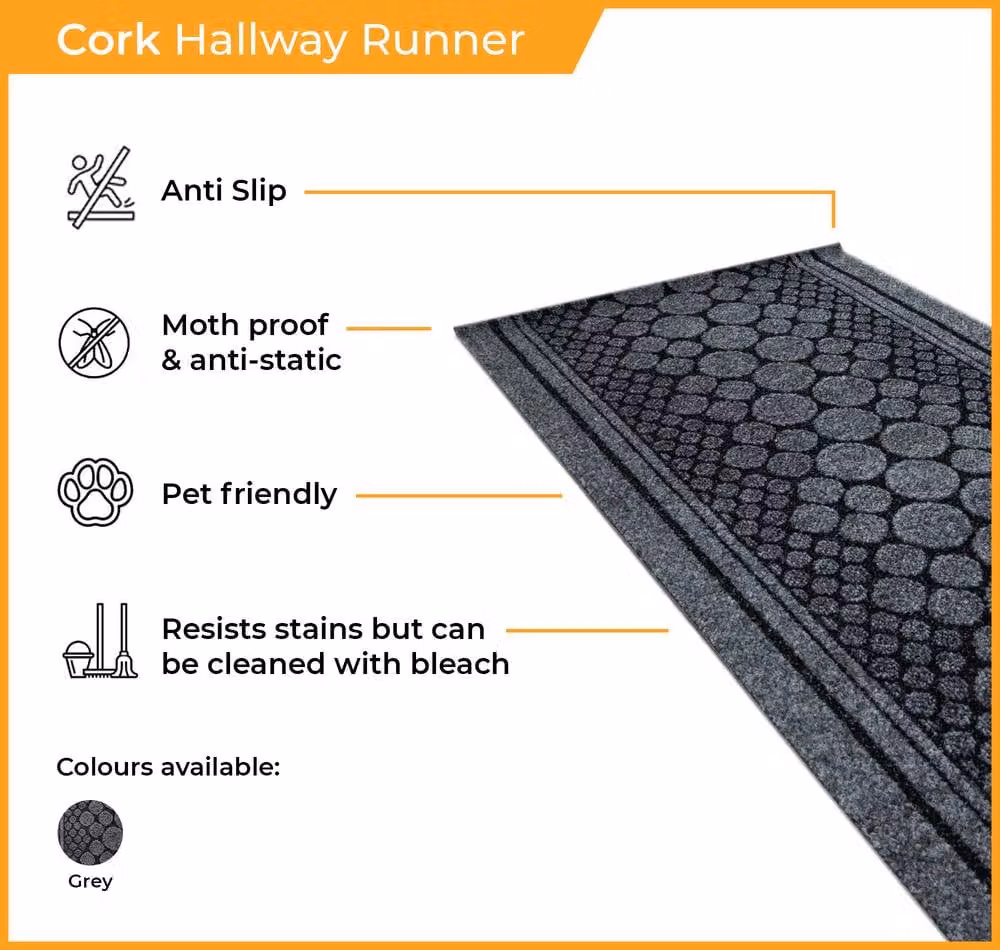 runrug Cork Grey Hallway Carpet Runner Rug, Non-Slip and Hard-Wearing, W: 66 cm, L: 270 cm – 3