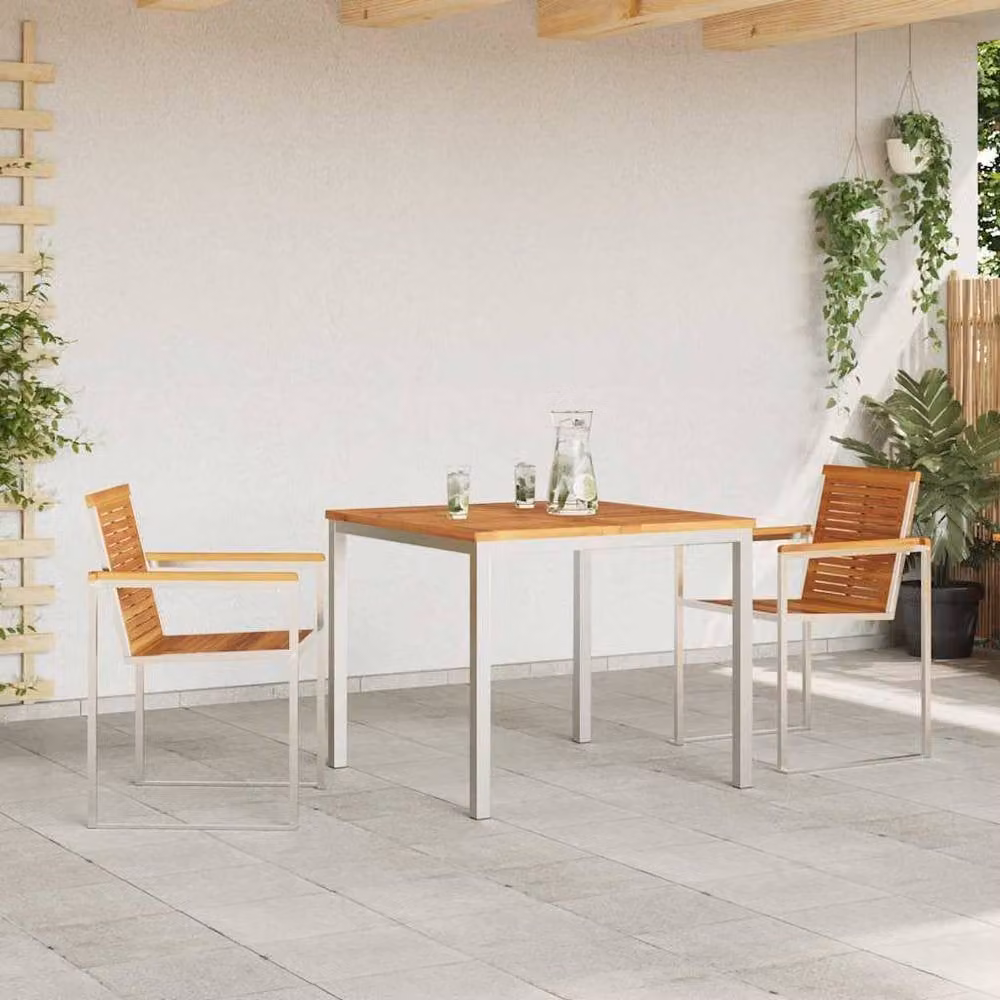 Berkfield Home Modern 3 Piece Garden Dining Set in Brown Solid Acacia Wood – 3