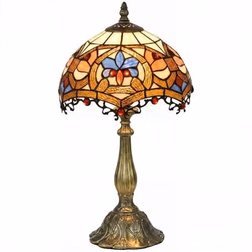 HOMCOM Art Nouveau Stained Glass Tiffany Table Lamp in Blue and Multicolour, W/D/H: 25 x 25 x 45 cm