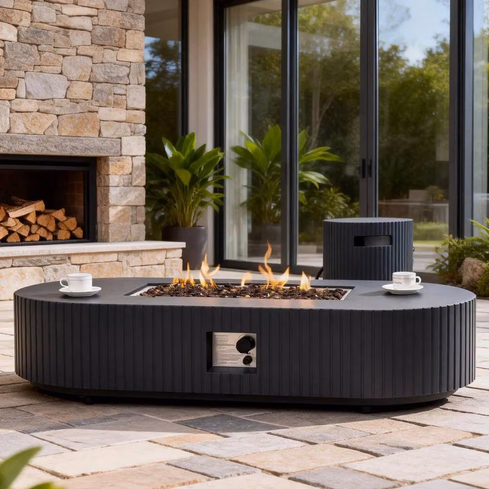 MIMO Outdoor Unique Design Gas Fire Pit Table with Functional Side Table in Matt Grey – 7
