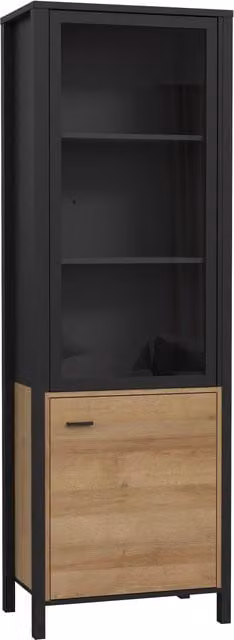 Furniture To Go High Rock Wide Industrial Display Cabinet in Black and Oak with Glass Doors – 1