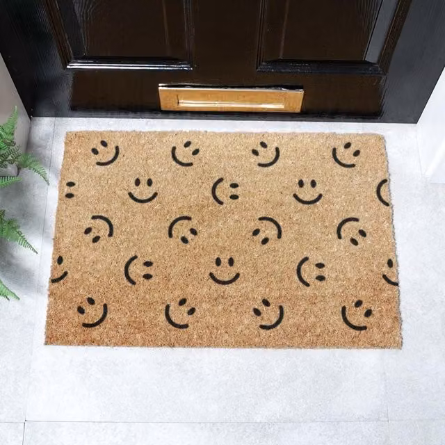 Artsy Mats Multi Smiley Faces Pattern Doormat in Black and Multicolour, W: 60 cm, D: 40 cm – 1