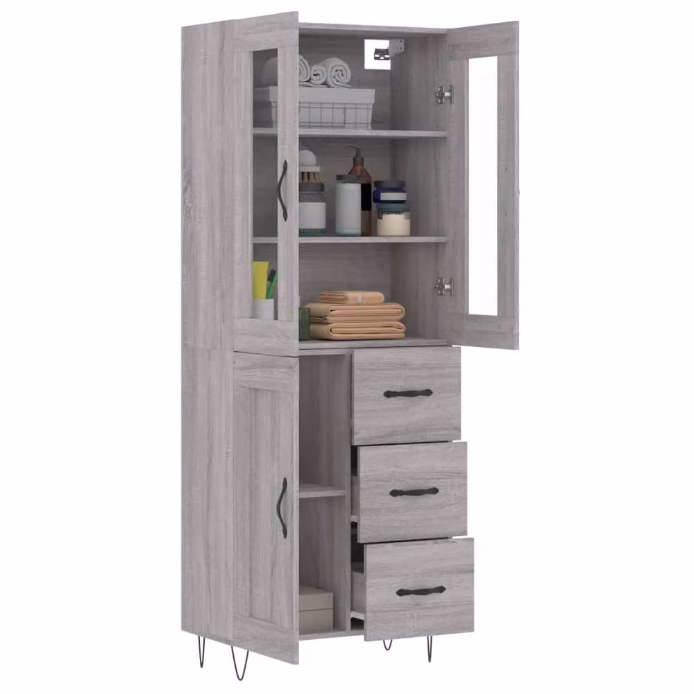 Berkfield Home Modern Grey Sonoma Highboard in Engineered Wood, W/D/H: 69.5 x 34 x 180 cm – 3