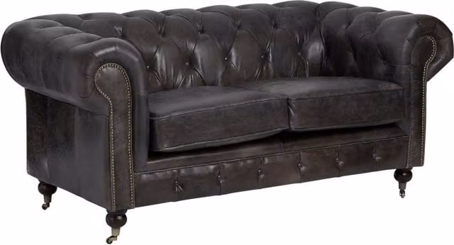 Fifty Five South Victor 2 Seat Chesterfield Leather Sofa in Dark Grey and Brown