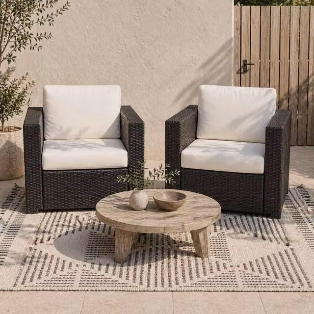 Wyld Haus Vamino Black PE Rattan Armchairs with Cream Cushions, Set of 2 – 1