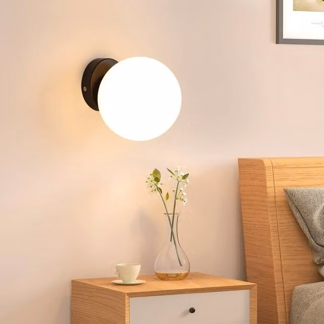 Pheashine Black Round Glass Ball Wall Sconce with E27 Holder – 1
