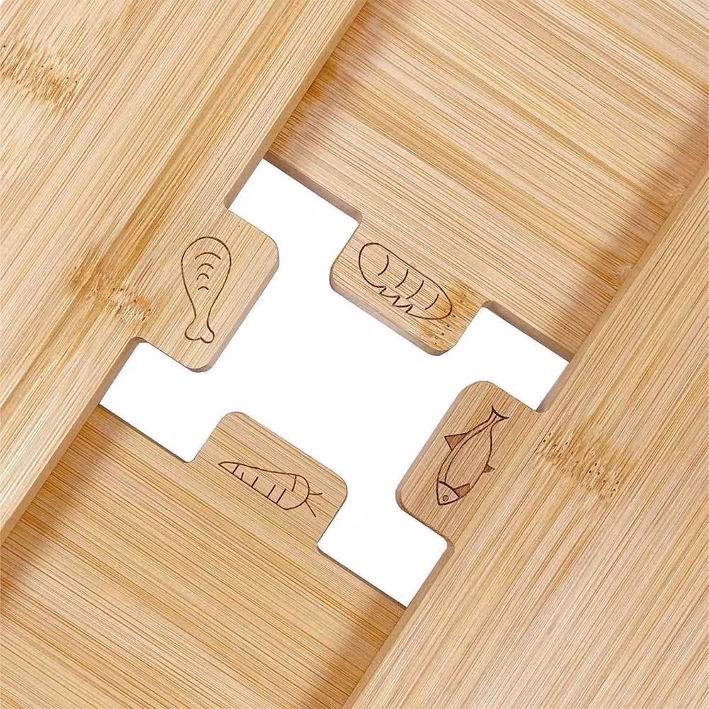 VOGREX 4-Piece Premium Bamboo Chopping Board Set with Storage Rack, Beige – 2