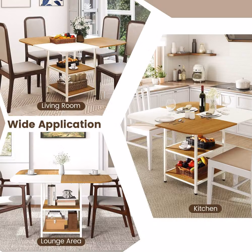 Gymax Modern Square Dining Table with Storage Rack in White and Multicolour, W/D/H: 120 x 120 x 77 cm – 4