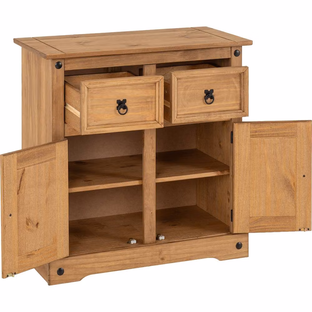 Seconique Corona Essentials Rustic Waxed Pine 2 Door 2 Drawer Sideboard in Sand Beige Brown – 2