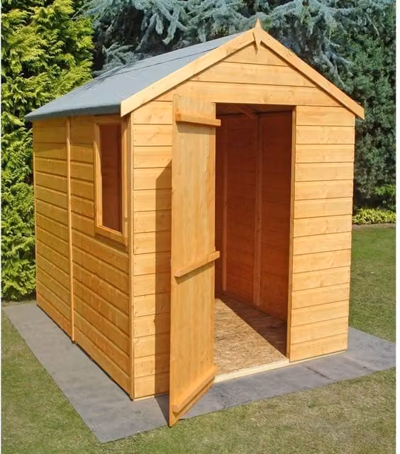 Shires Brown Shiplap Apex Single Door Tongue and Groove Garden Shed Workshop W: 213.4 cm, D: 152.4 cm